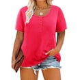 thumbnail image 1 of TIYOMI Womens Plus Size Summer Tops 3x Henley Shirts Buttons Up Short Sleeve Tees Hot Pink Crewneck T-shirts For Women Casual Tunics 3XL 20W 22W, 1 of 3
