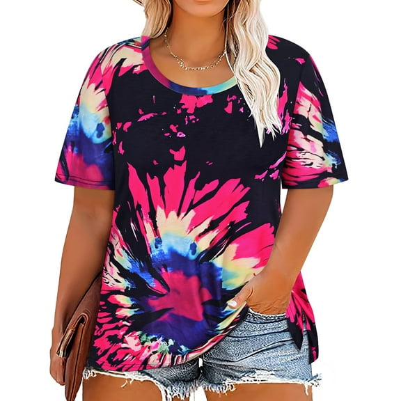 FAHXNVB Women's Plus Size Crewneck T-Shirts Short Sleeve Soft Cotton ...