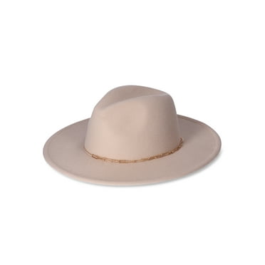 Time and Tru Women's Fedora Hat, Solid Color, Gold Metal Chain Link Detail, Made of Polyester, Taupe