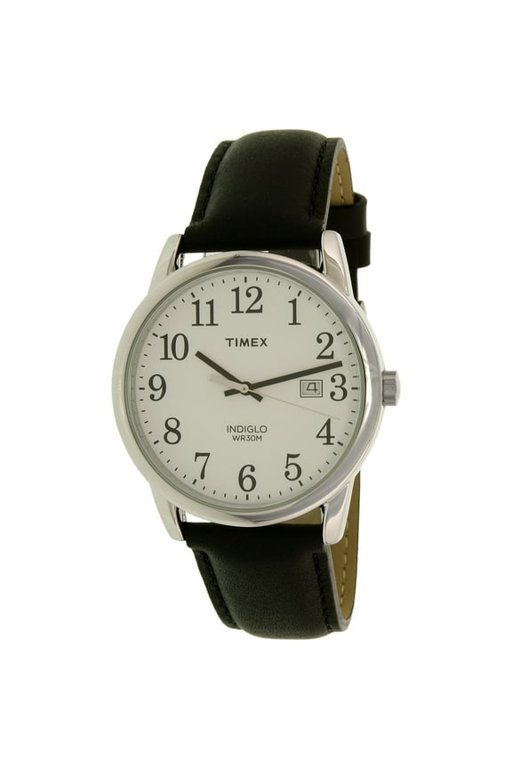 Men's Easy Reader Date 38mm Black/Silver Leather Strap Watch