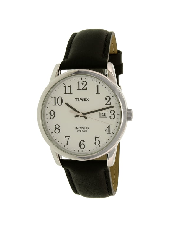 Men's Easy Reader Date Black/Silver/White 38mm Casual Watch, Leather Strap