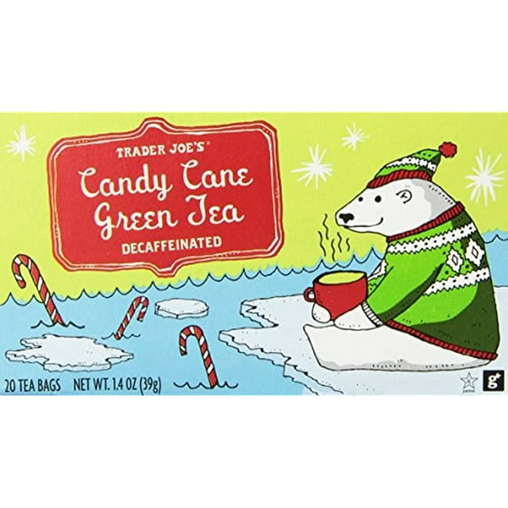 TJ Candy Cane Green Tea Decaffeinated 20 Tea Bags, A Holiday Favorite With Peppermint,Vanilla And Cinnamon Flavors