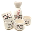 thumbnail image 1 of TJ Global 5-Piece Sake Set, Durable Ceramic Japanese Sake Set with 1 Carafe/Decanter/Tokkuri Bottle and 4 Ochoko cups for Hot or Cold Sake at Home or Restaurant - Cute Cat Design, 1 of 5
