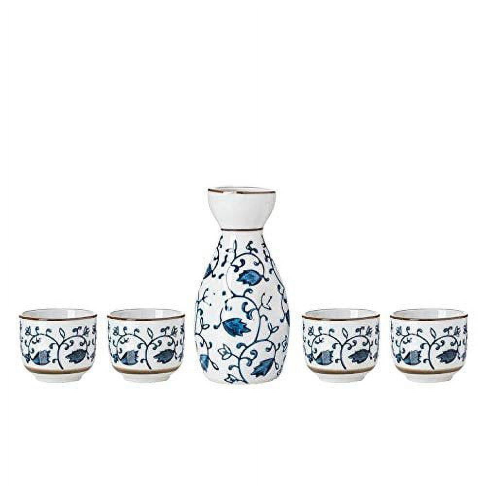 TJ Global 5Piece Sake Set, Durable Ceramic Japanese Sake Set with 1