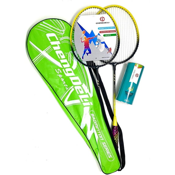 TJ Global Badminton Racquet Set, Pair of 2 Rackets with 3 Shuttlecocks and Carrying Bag Included, for Professional & Beginner Players, Lightweight Carbon Fiber (Green)
