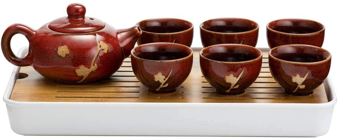 CHANJOON Chinese Ceramic Kung Fu Tea Set - 9-Piece Blue Floral Gift Box Set With Teapot & Cups