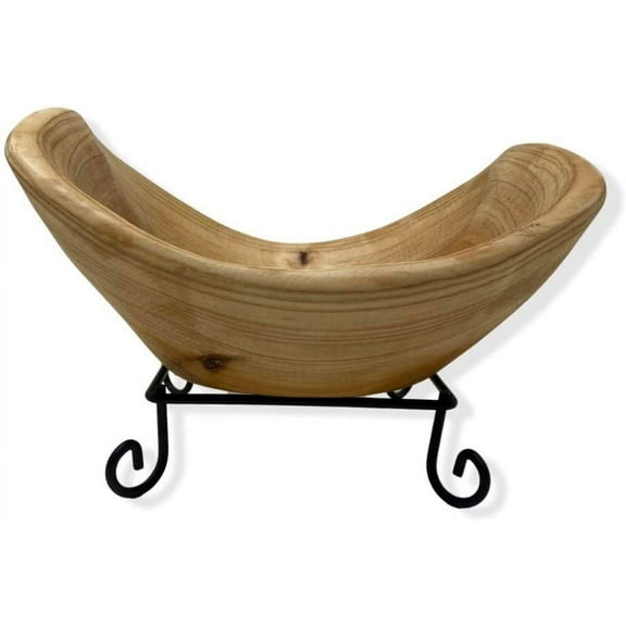 TJ Global Handmade Wood Bowl Rectangular shape Handcarved Natural Root Wood Crafts Bowl Fruit Salad Serving Bowls with Metal Stand - Small (L8" x W7" x H4")