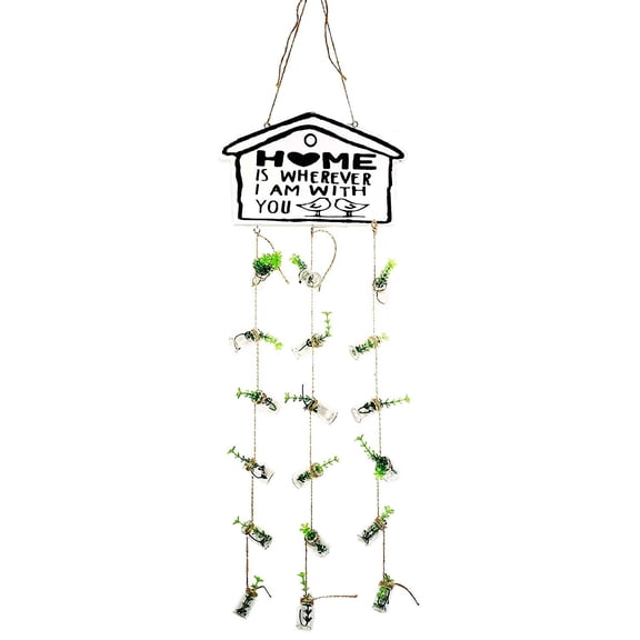 TJ Global Home Wall or Ceiling Hanging Sign Decoration with Small Artificial Plants in Small Vials for Home, Garden, Porch, Home is Wherever I am with You Quote