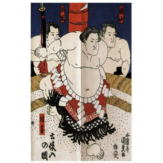TJ Global Japanese Noren Doorway Curtain/Tapestry for Home or Restaurant - 33.5 x 59 (Three Sumo Wrestlers)