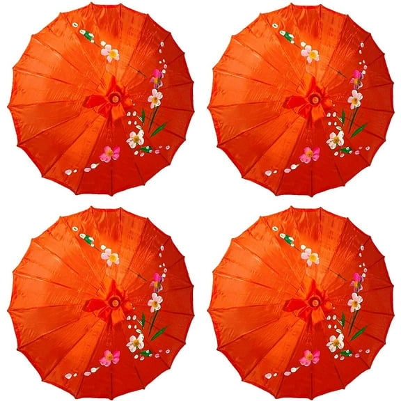 TJ Global PACK OF 4 Japanese Chinese 33" Umbrella Parasol For Wedding Parties, Photography, Costumes, Cosplay, Decoration And Other Events - 4 Umbrellas (Red)