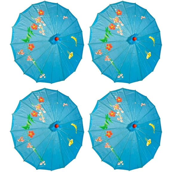 TJ Global PACK OF 4 Japanese Chinese Kids Size 22" Umbrella Parasol For Wedding Parties, Photography, Costumes, Cosplay, Decoration And Other Events - 4 Umbrellas (Light Blue)