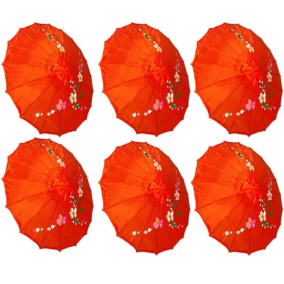 TJ Global PACK OF 6 Japanese Chinese 33" Umbrella Parasol For Wedding Parties, Photography, Costumes, Cosplay, Decoration And Other Events - 6 Umbrellas (Red)
