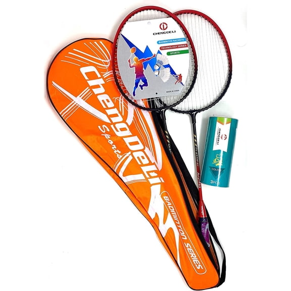 TJ Global Badminton Racquet Set, Pair of 2 Rackets with 3 Shuttlecocks and Carrying Bag Included, for Professional & Beginner Players, Lightweight Carbon Fiber (Orange)