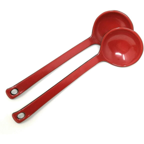 TJ Global Red and Black Melamine Japanese Long Handle Spoons for Ramen, Soup, Hot Pot Eating, Mixing, Stirring 8.25 Inches (2 Spoons)
