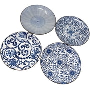 TJ Global Set of 4 Japanese Pottery Ceramic 6.8 Inch Plates for Any Meal and Dish, Japanese Dinnerware and Tableware with Traditional Blue Design POR607