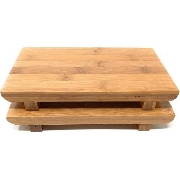 TJ Global Set of 2 Sashimi Sushi Bamboo Serving Geta Plates - Japanese Style Tableware Bamboo Sushi Board Cutting Tray L10.6" x W7"