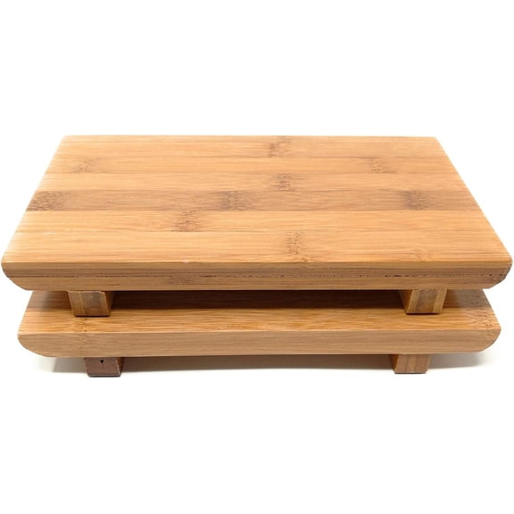 TJ Global Set of 2 Sashimi Sushi Bamboo Serving Geta Plates - Japanese Style Tableware Bamboo Sushi Board Cutting Tray L10.6" x W7"