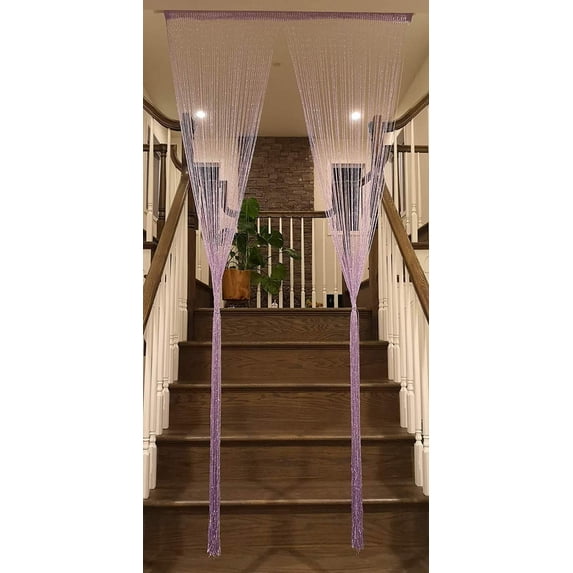 TJ Global String Curtain Room Divider Partition Door with Ribbon Thread, Tapestry, Fringe Window Panel Strip Tassel for House, Restaurant, Events, Photo Backdrop - W 39" x H 79" (1M X 2M) (Purple)