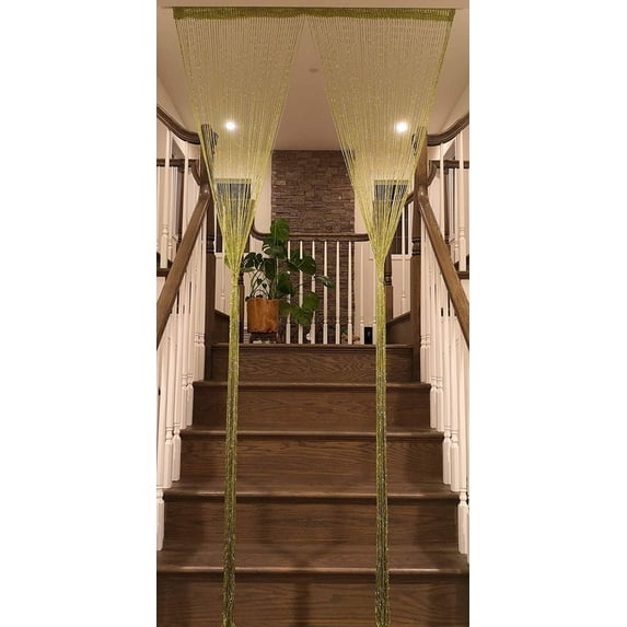 TJ Global String Curtain Room Divider Partition Door with Ribbon Thread, Tapestry, Fringe Window Panel Strip Tassel for House, Restaurant, Events, Photo Backdrop - W 39" x H 79" (1M X 2M) (Green)