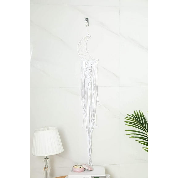 TJ Global Woven Moon Macrame Dream Catcher Wall Hanging with Tassels, Handmade Dreamcatcher, Boho Decoration Home Decor Ornament Craft Gift, 38 Inch White (Without Attachment)