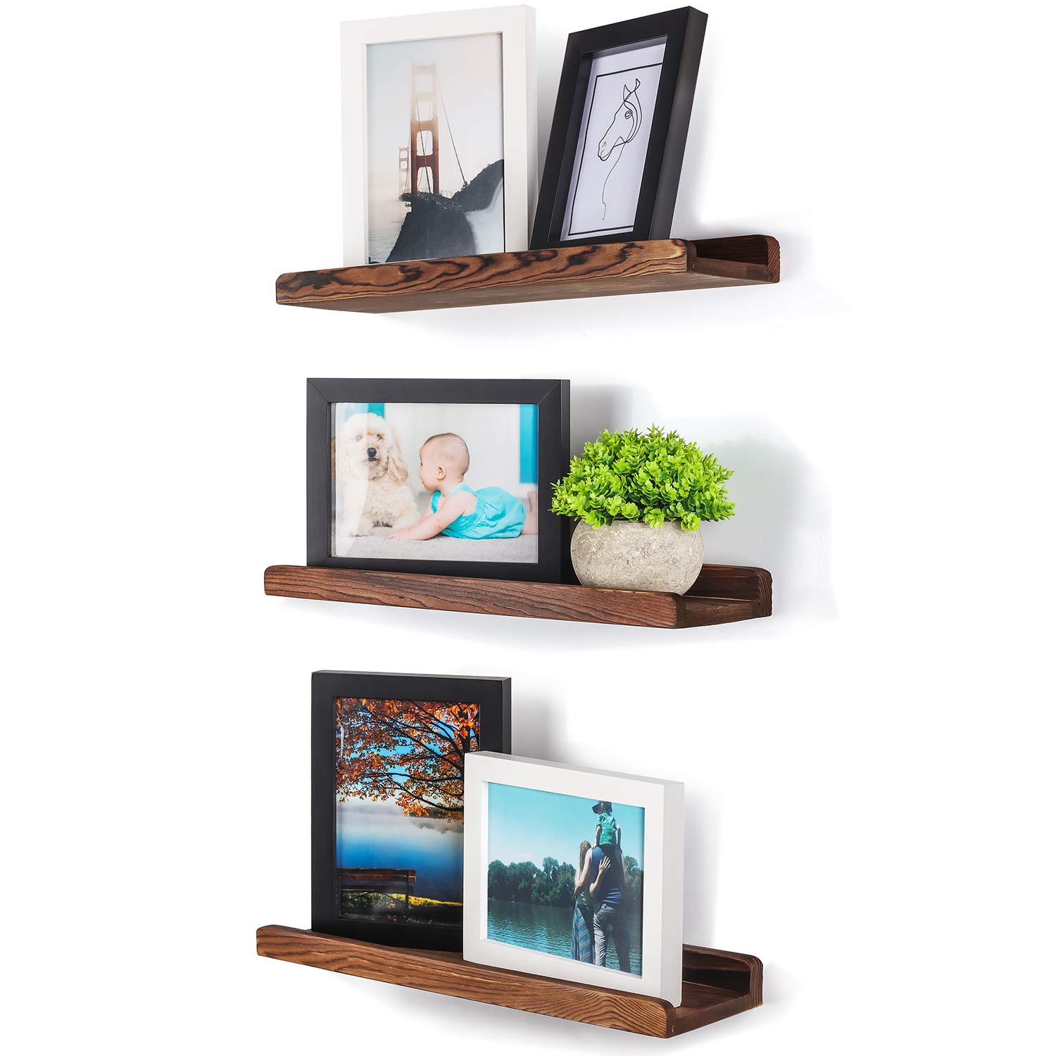 TJ.MOREE Picture Ledge Shelf Wall Mounted, Rustic Wood Photo Ledge