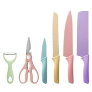 TJ POP Colorful Kitchen Knife Set 6 PCS, Colored Knives Set with Non-Stick Coating, Chef Boxed Knives Set for Cooking, Camping, Travel, Picnic, BBQ and RV