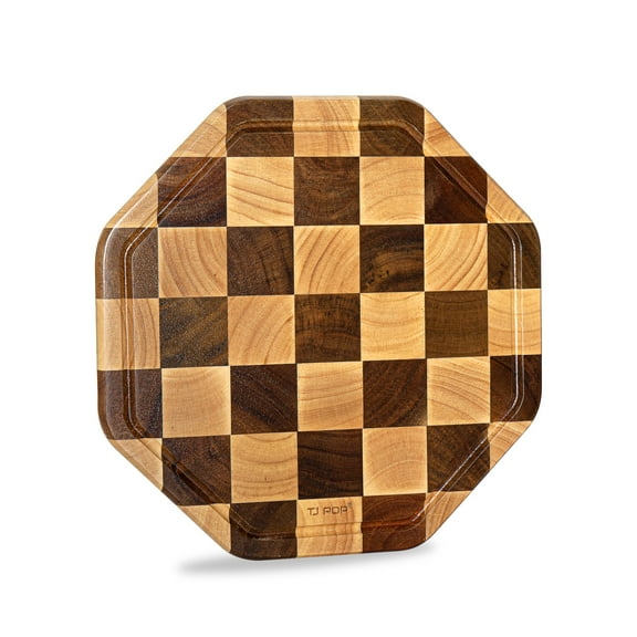 TJ POP End Grain Acacia Wood Cutting Board with Juice Groove, 12" x 12" x 0.8"