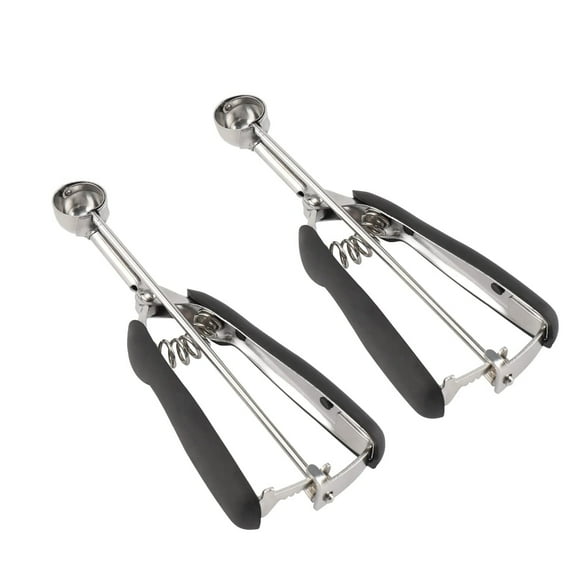 TJ POP, New 2-PC Stainless Steel Scoops, 1&2Tsp, C.Q.P. Handle, Ice Cream Scoops, Cookie scoops, Black