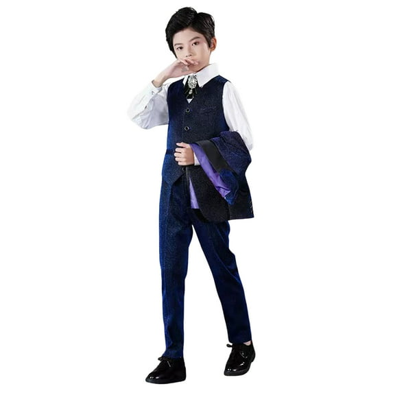 TJAZFJPA 80S Themed Party Outfits Toddler Boys Tuxedo Suit Boys Slim Fit Formal Wedding Party Revelry Shinning Outfit Suit Kids 4 Piece Vest Pants Jacket Suit Set Baby Boy Outfits 0-3 Months