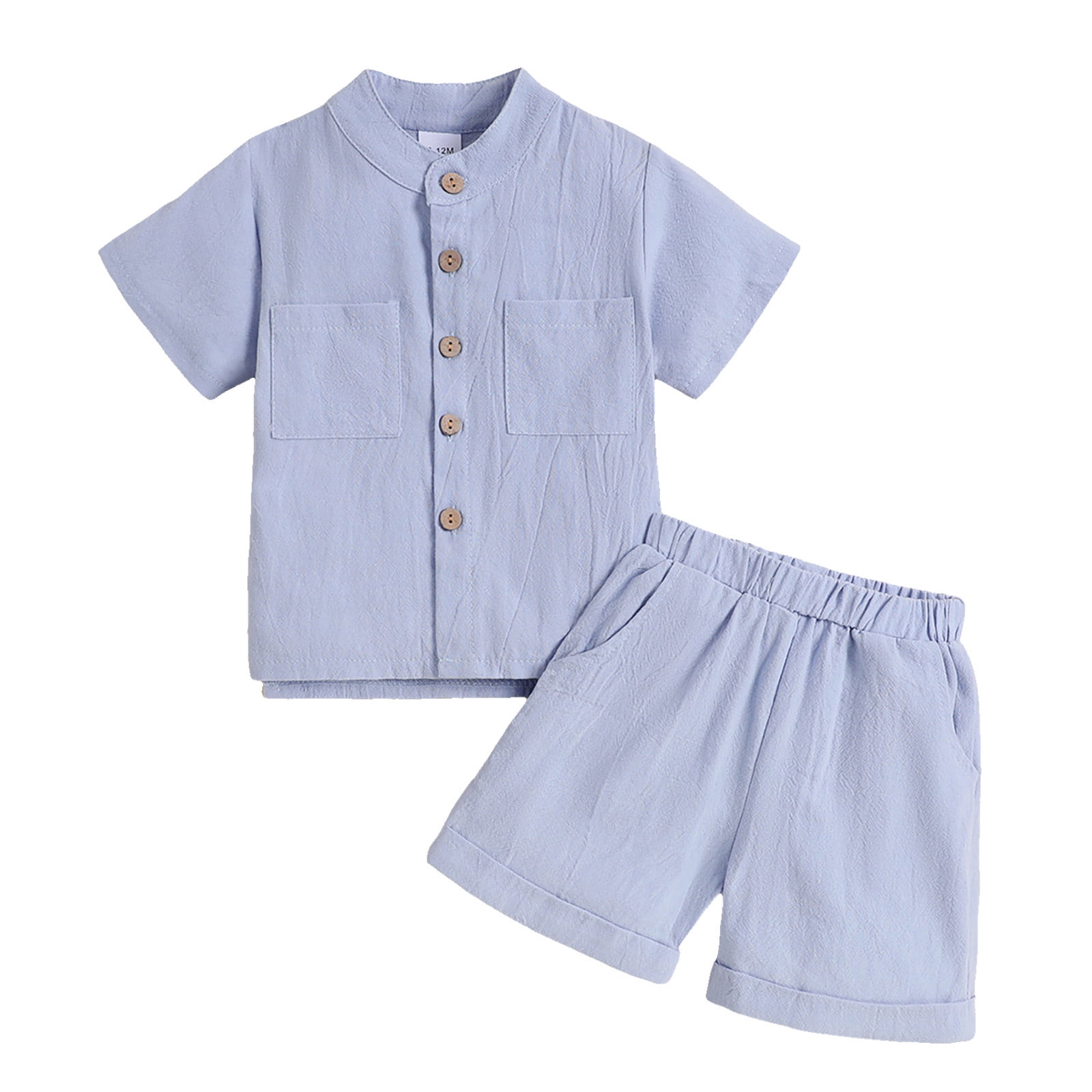 TJAZFJPA Baby Outfits Newborn Neutral Summer Toddler Boys Girls Short Sleeve Summer Casual Gentleman Tops Hawaii Beach Holiday Solid Shirts T Shirt Shorts Outfits Boy Baptism Outfit