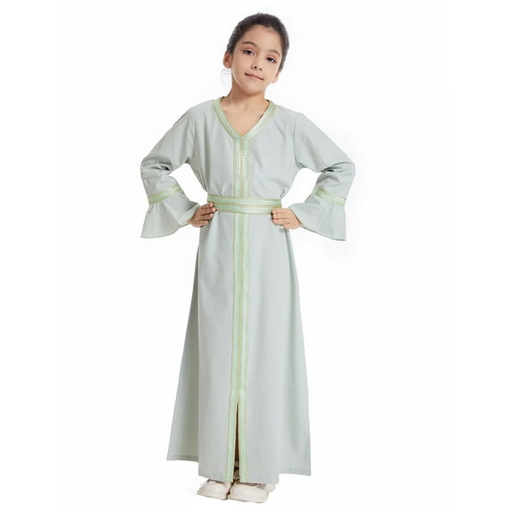 TJAZFJPA Back to School Outfits for Girls Middle School Kids Girls Long Sleeve Kaftan Maxi Prayer Clothes Dresses Abaya Baby 4th of July Outfit Girl Baby Girl Outfit Sets Winter