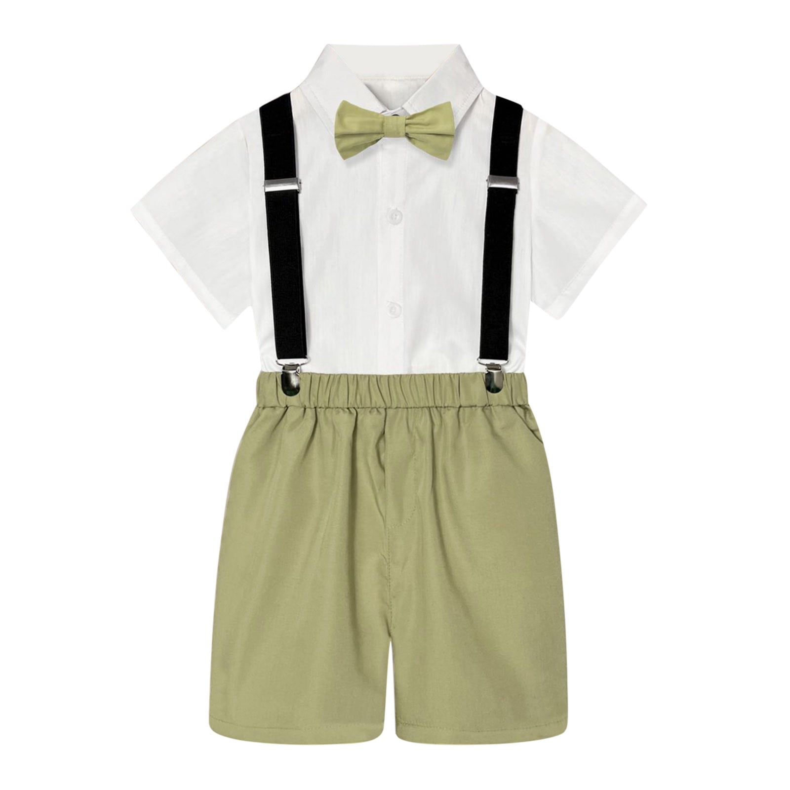 TJAZFJPA Cute Country Concert Outfits Kids Boys Summer British Style Short Sleeved Shirt Suspenders Shorts Bow Tie 4Pc Children Performance Suit Toddler Clothes for Boys Winter
