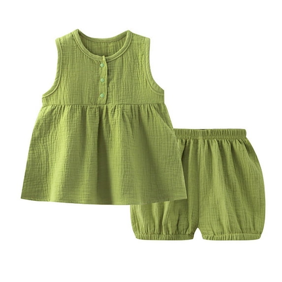 TJAZFJPA Cute Summer Outfits Baby Girl Dress Set New Solid Color Comfortable Double Cotton Girls Cardigan Pajamas Home Wear Two Sets Baby Sweatsuit 4th of July Outfits