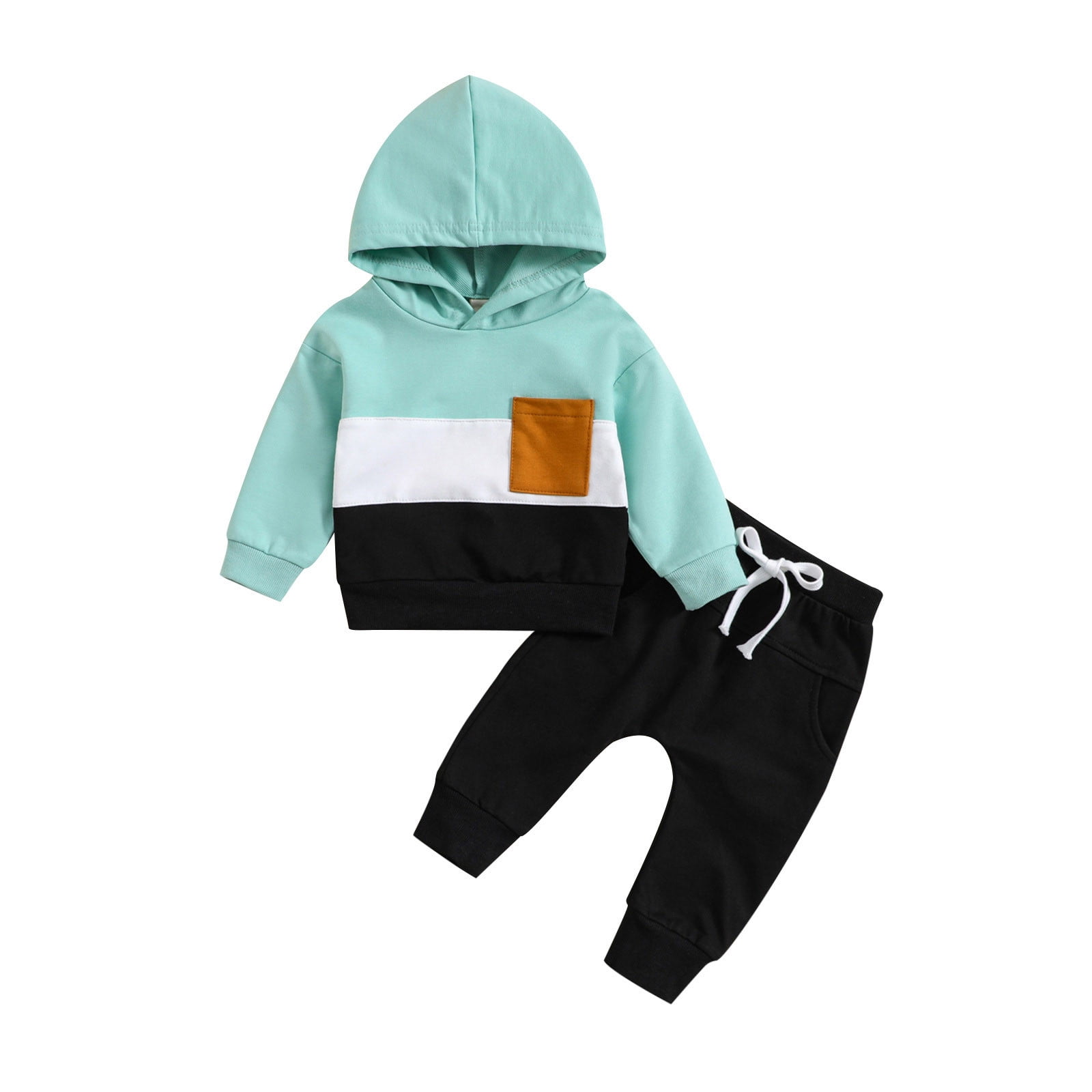 TJAZFJPA Cute Summer Outfits for Teens Crop Tops Toddler Boys Girls Long Sleeve Patchwork Colour Hooded T Shirt Pullover Tops Pants Outfits Airport Outfit Newborn Boy Photoshoot Outfits