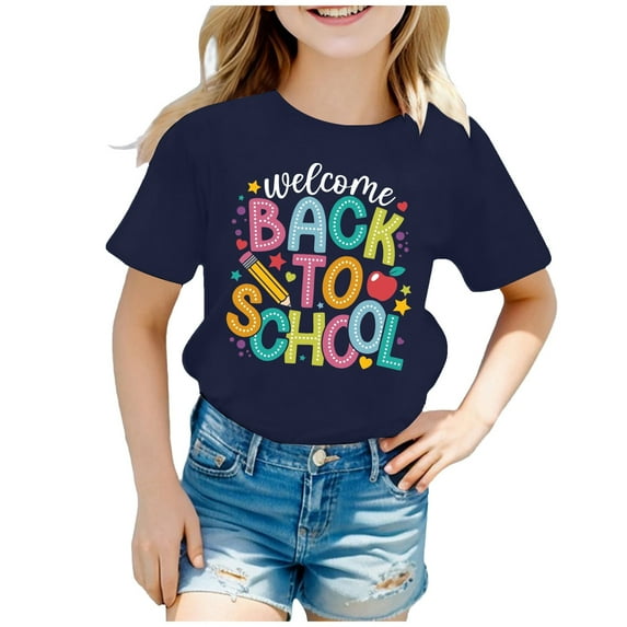 TJAZFJPA Cute Tops for School Pictures Kids' Back to School Graphic Short Sleeve Round Neck Tee Bright and Comfortable for Boys and Girls Long Sleeve Top Red Going Out Top