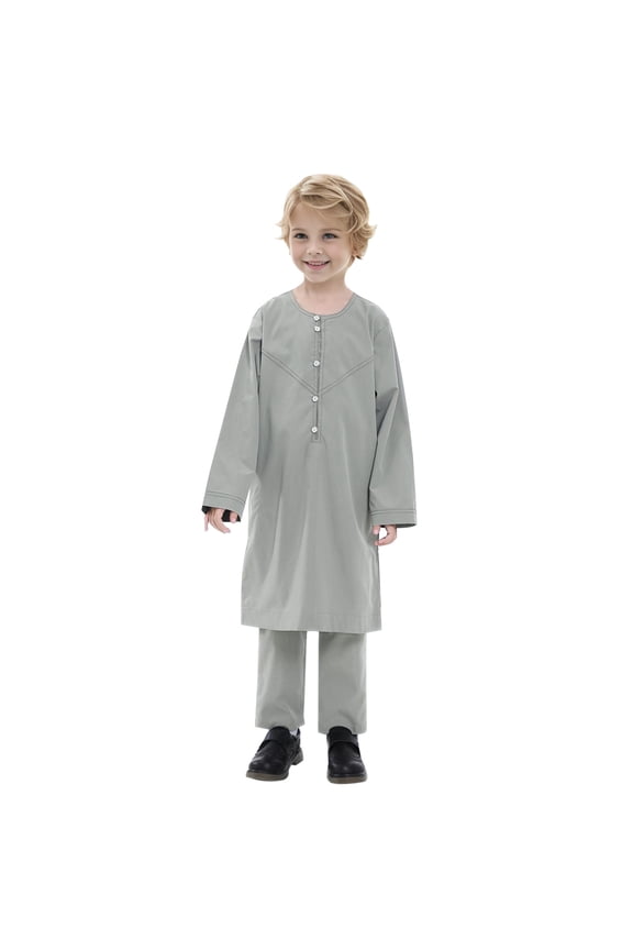 Festival Outfit Boy's Arabic Kaftan Set Long Sleeve Youth Boys' Solid Color Robe Suit Thobe National Middle Teenage Boys Embroidered Robe Suit Arab Children's Wear Baby Outfits Boy Winter
