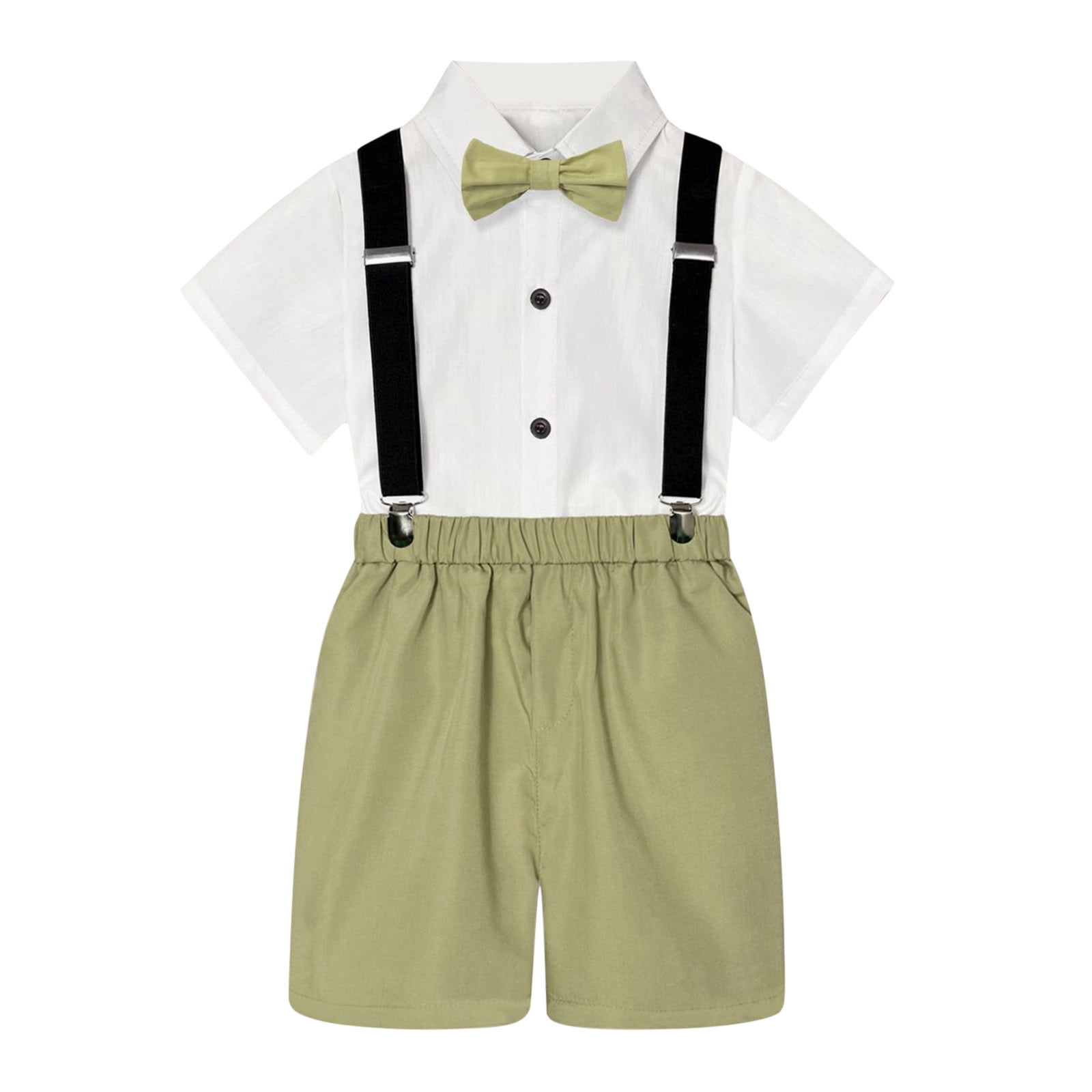 TJAZFJPA Newborn Outfit Boy Photoshoot Cowboy Kids Boys Summer British Style Short Sleeved Shirt Suspenders Shorts Bow Tie 4Pc Children Performance Suit Baby Boy Outfit Summer