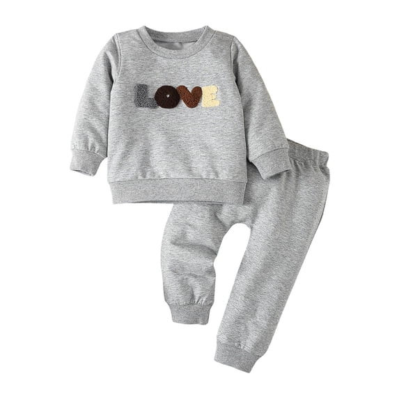 TJAZFJPA Newborn Outfits Toddler Boys Girls Long Sleeve Letter Embroider T Shirt Pullover Tops Pants Outfits 2 Piece Outfit 12 Month 4th of July Outfit Girl