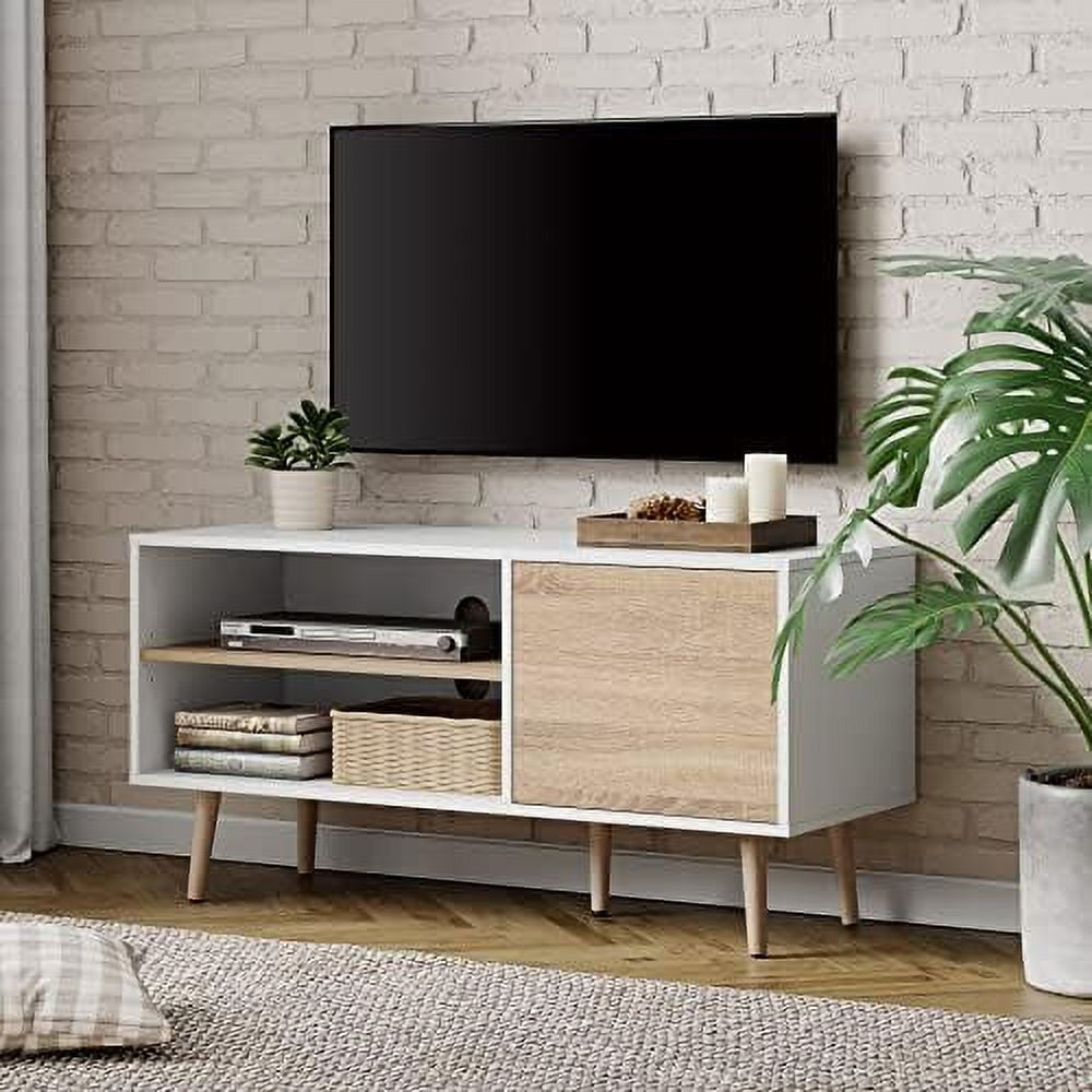 TJBOLIFE Mid Century Modern TV Stand for 50 inch Flat Screen Wood TV