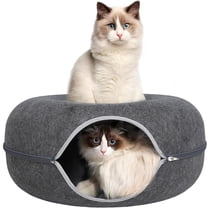 TJOUL 24inch-Tunnel Bed for Indoor,cattasaurus Peekaboo cat cave for Multiple,Detachable Felt Felt Washable Interior for Indoor Cats,Donut Tunnel (Dark Gray)