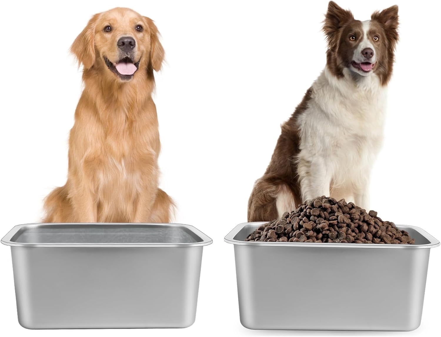 TJOUL 3 Gallons Large Dog Water Bowl, 2PCS Stainless Steel Metal Dog Bowls, Large Capacity Pet Food Bowl Water Dish for Indoor and Outdoor Universal for Medium to Giant Dogs