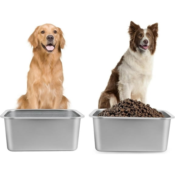 TJOUL 1.25 Gallons Large Dog Water Bowl, 2PCS Stainless Steel Metal Dog Bowls, Large Capacity Pet Food Bowl Water Dish for Indoor and Outdoor Universal for Small & Medium Dogs