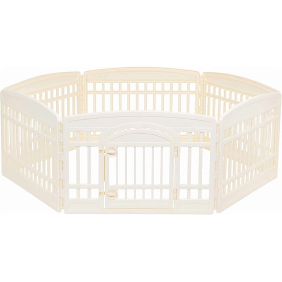 TJOUL 6-Panel Indoor Pet Dog Hexagonal Playpen, Puppy Playpen with Door, Easy Assemble Easy Storing, 24 in, Beige