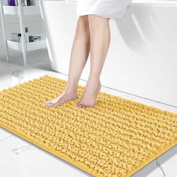 TJOUL Bathroom Rug – Extra Soft, Absorbent, Non-Slip, Quick Dry Chenille Bath Mat, Machine Washable, 55" x 24", Yellow