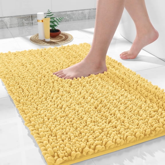 TJOUL Bathroom Rugs Non Slip Washable 32x20 Inch - Ultra Soft Absorbent Chenille Bath Mat, Quick Dry Shaggy Floor Carpet for Tub Shower, Yellow Home Decor Accessories