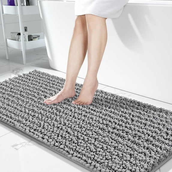 TJOUL Bathroom Rug – Extra Soft, Absorbent, Non-Slip, Quick Dry Chenille Bath Mat, Machine Washable, 24" x 17", Mauve