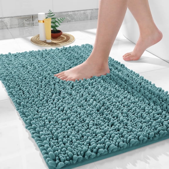 TJOUL Bathroom Rugs Non Slip Washable 32x20 Inch - Ultra Soft Absorbent Chenille Bath Mat, Quick Dry Shaggy Floor Carpet for Tub Shower,Teal Blue Home Decor Accessories