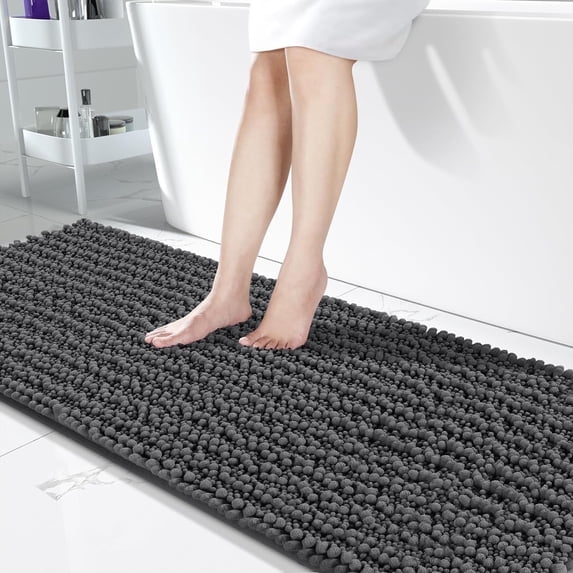 TJOUL Bathroom Rug – Extra Soft, Absorbent, Non-Slip, Quick Dry Chenille Bath Mat, Machine Washable, 70" x 24", Dark Gray