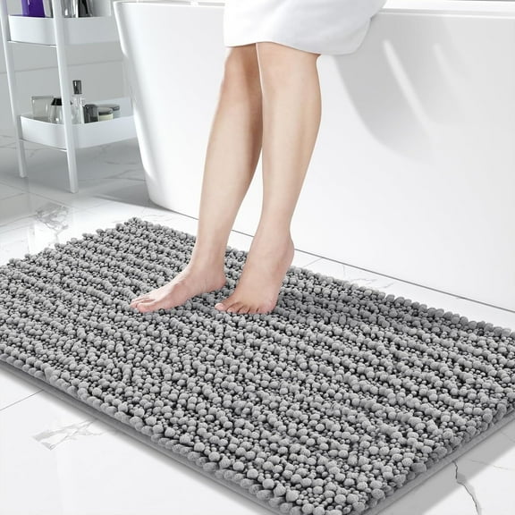 TJOUL Bathroom Rug – Extra Soft, Absorbent, Non-Slip, Quick Dry Chenille Bath Mat, Machine Washable, 44" x 24", Grey