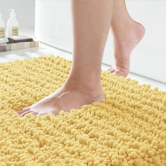 TJOUL Bathroom Rug – Extra Soft, Absorbent, Non-Slip, Quick Dry Chenille Bath Mat, Machine Washable, 70" x 24", Yellow